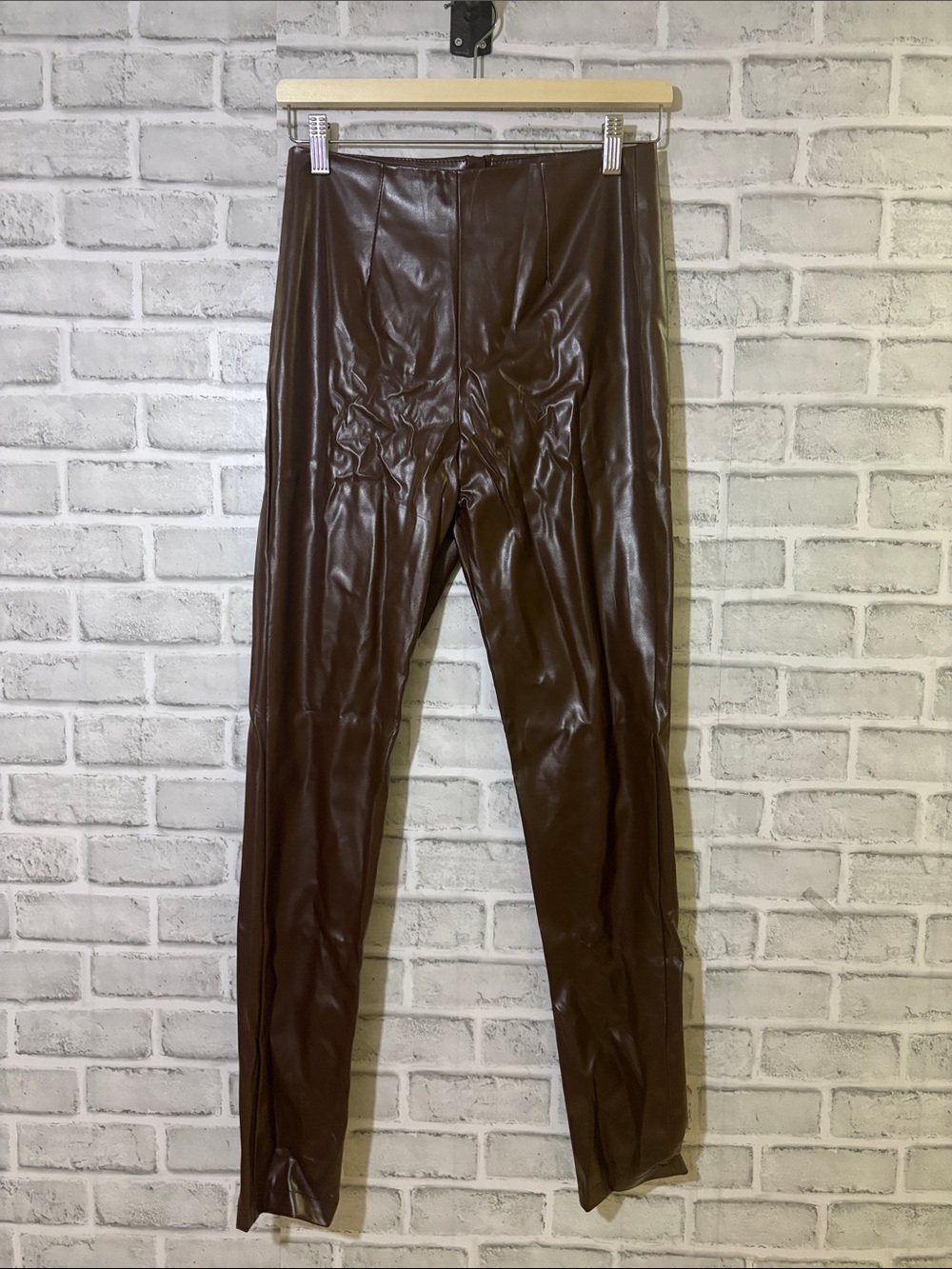 SHEIN Brown Faux Leather Leggings - Sleek High Waist, size small